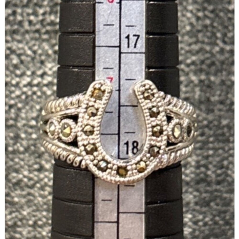 Silver Tone Horseshoe Ring With Sparkling Rhinestones - Picture 2 of 6